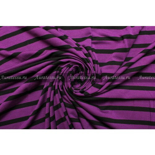Ткань Трикотаж-стрейч чёрная полоска на пурпурном, ш146см, 0,5 м