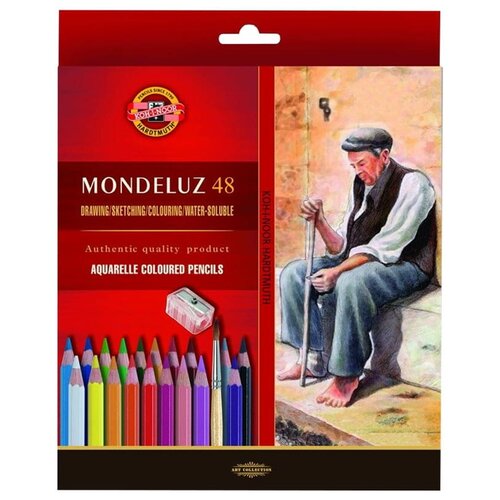 карандаши цветные koh i noor крот 18цв заточен картон европодвес KOH-I-NOOR Карандаши акварельные Mondeluz Old Man, 48 цветов, 3713048003KZ, 48 шт.