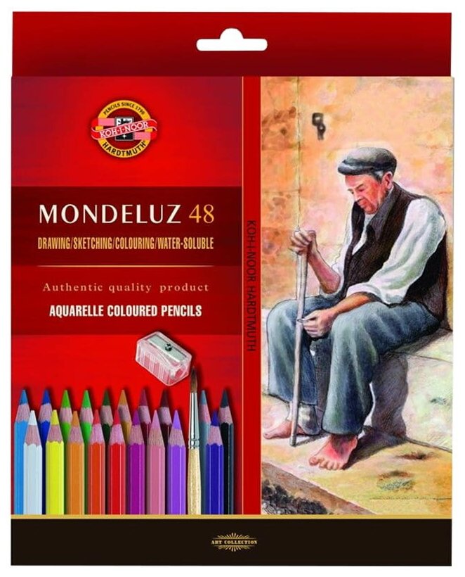 Карандаши акварельные Koh-I-Noor "Mondeluz Old Man", 48цв., заточен., кисть+точилка, картон, европодвес