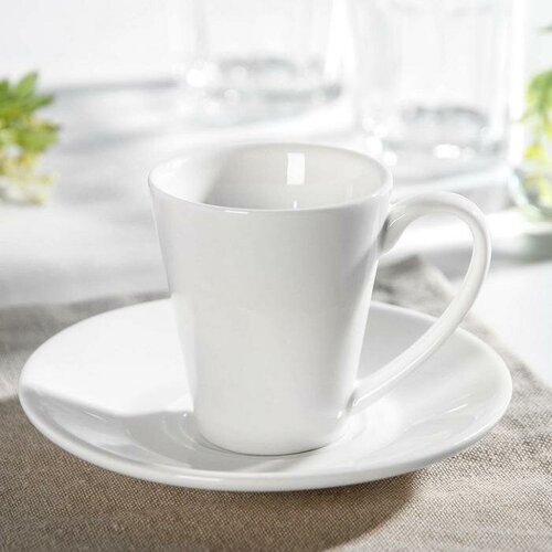 Кофейная пара фарфоровая Wilmax, 2 предмета: кружка 110 мл, блюдце d=13,2 см, цвет белый, 6 штук