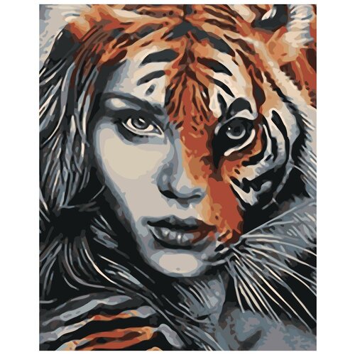 Девушка тигр единение Раскраска картина по номерам на холсте