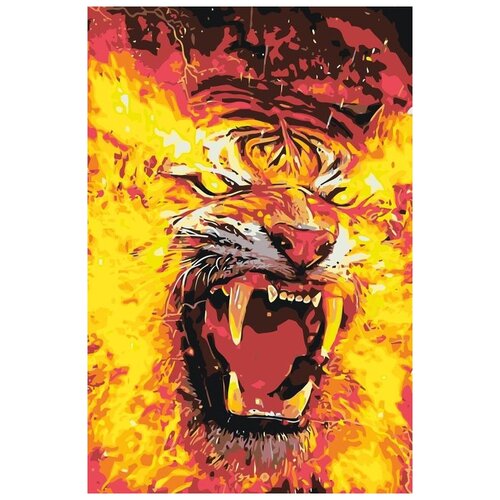 Купить Картина по номерам «Ярость тигра», 40x60 см, Живопись по Номерам, Живопись по номерам, Картины по номерам и контурам