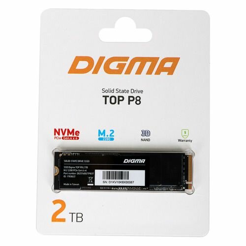 SSD накопитель Digma Top P8 DGST4002TP83T 2ТБ, M.2 2280, PCIe 4.0 x4, NVMe, M.2, rtl