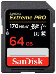 Карта памяти SanDisk SDXC 64 ГБ Class 10, V30, UHS Class 3, R/W 170/90 МБ/с