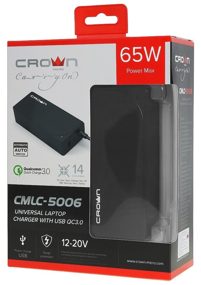 Блок питания CROWN MICRO CMLC-5006 для ноутбуков универсальный