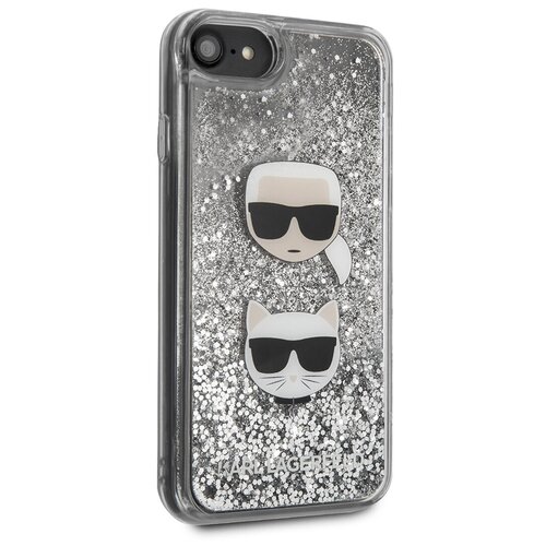 фото Чехол lagerfeld для iphone 7/8/se2 liquid glitter karl and choupette heads hard silver karl lagerfeld