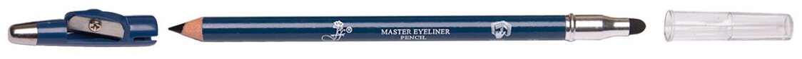 Ffleur ES539-D.Bl Карандаш для глаз с растушовкой + точилка Master Eyeliner Pencil, тон тёмно-синий, дерево