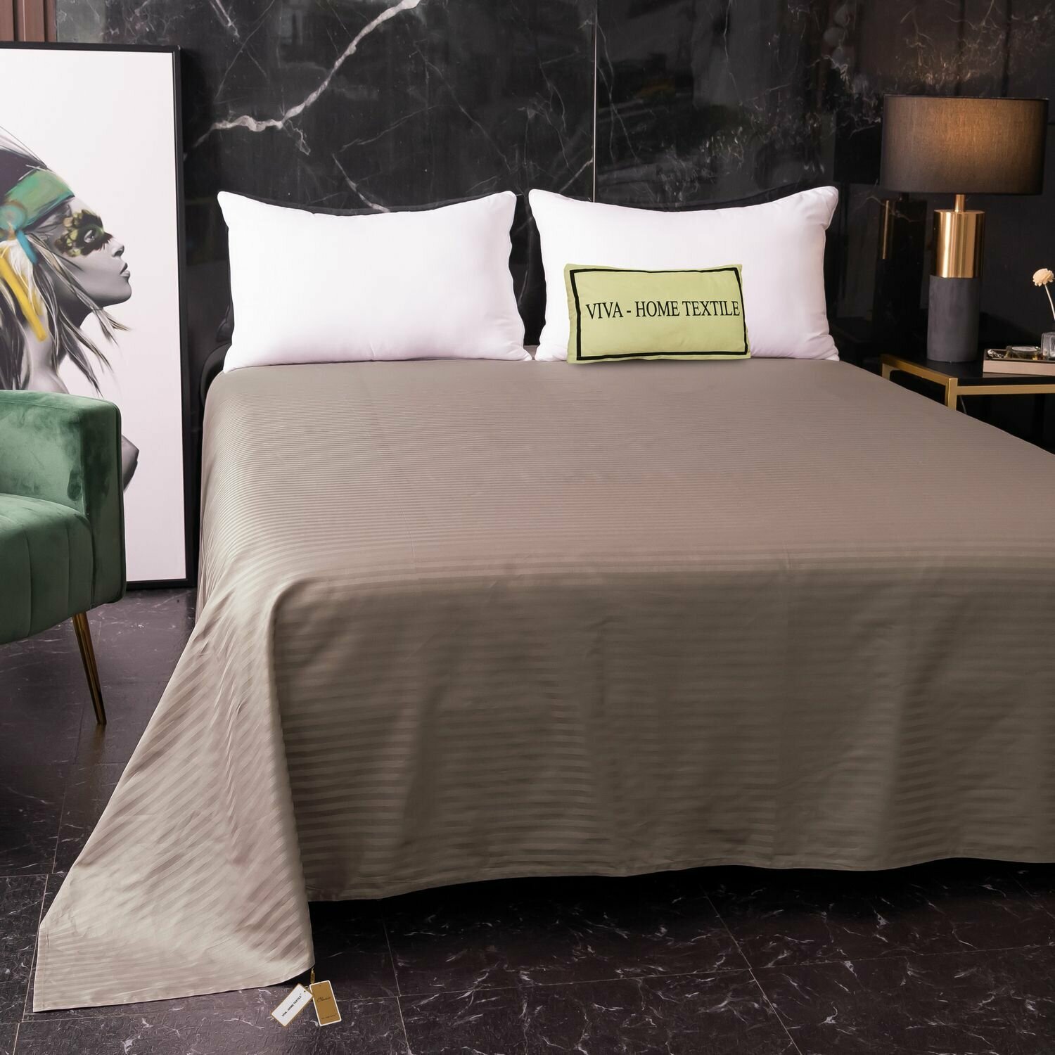 фото Простынь 220х250 см Страйп Сатин Однотонный 100% хлопок