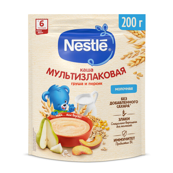 Каша Nestlé молочная мультизлаковая с грушей и персиком, с 6 месяцев