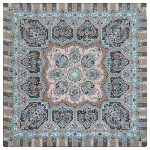 Платок Павловопосадская платочная мануфактура,135х135 см, коричневый, бирюзовый