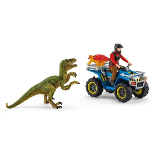 Игровой набор Schleich Побег на квадрацикле от велоцираптора 41466, 5 дет. schleich динозавр побег от велоцираптора на квадроцикле