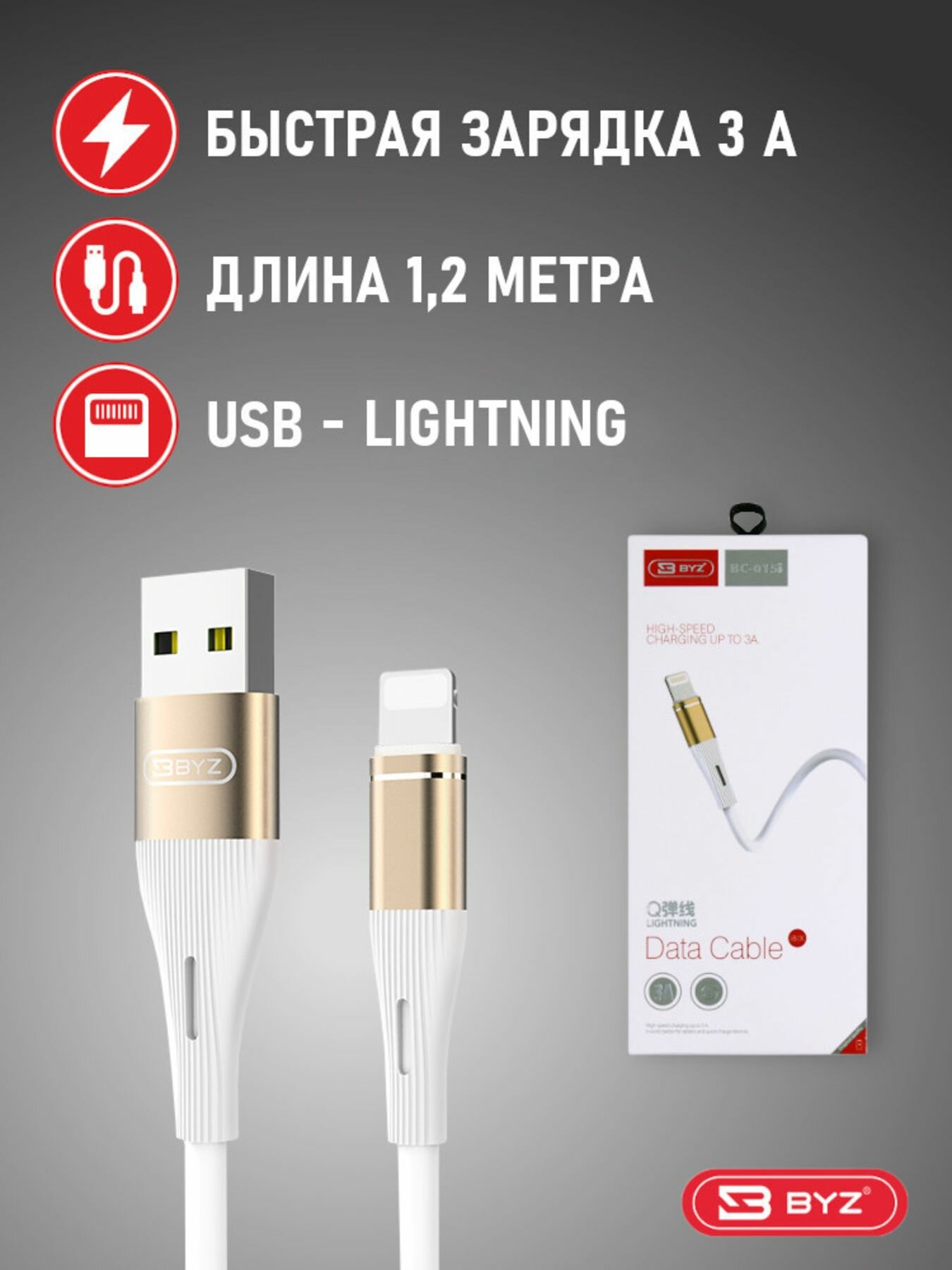 Кабель USB-Lightning для быстрой зарядки айфона/ провод для Iphone, Ipad, Airpods (1м).