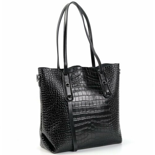 Сумка  шоппер BagSTORY классическая, натуральная кожа, вмещает А4, внутренний карман, регулируемый ремень, черный