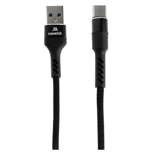 Кабель Maverick Textile & Metall C4, Type-C - USB, 3 А, 1.2 м, текстил. оплетка, чёрный