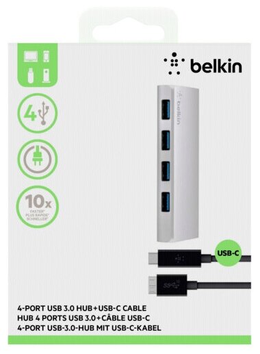 Разветвитель Belkin 4-х портовый USB 3.0 (F4U088vf), серебристый