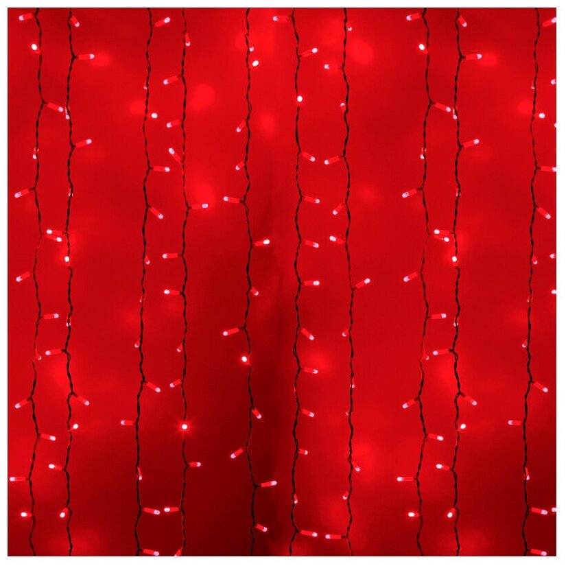 Светодиодная гирлянда Neon-night "Дождь" 2х1.5 м, 360 красных светодиодов, постоянное свечение, черный провод