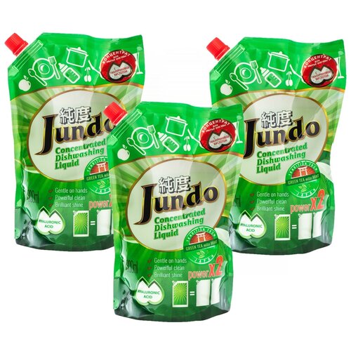 фото Jundo набор гелей для мытья посуды green tea with mint 800 мл х 3 шт