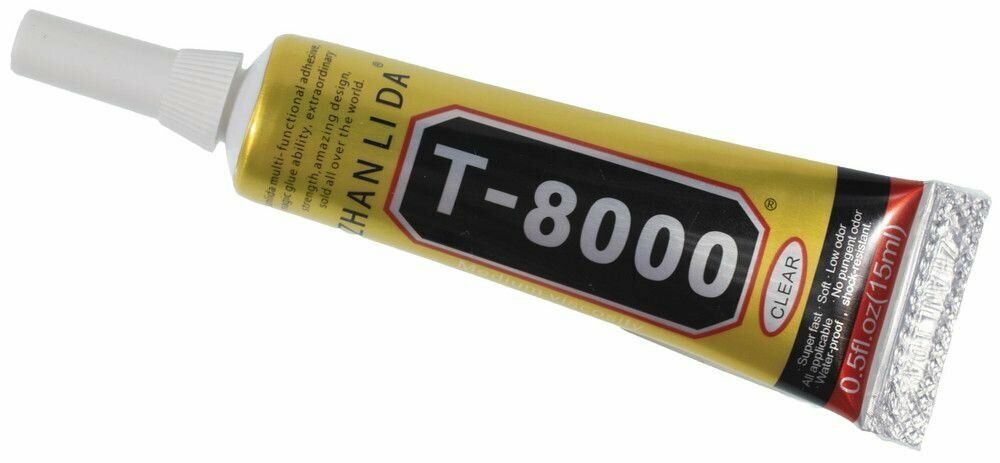 Клей герметик T-8000 (15 мл) для проклейки тачскринов и приклеивания страз t8000 т8000, прозрачный эластичный многофункциональный