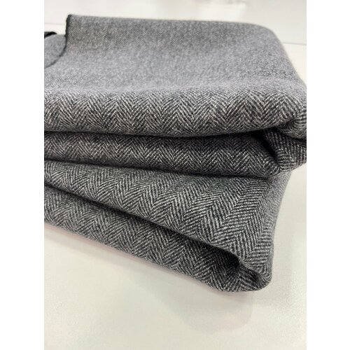 Кашемир елочка черно-белая, double, Прада, ш-155 см, отрез 1м.