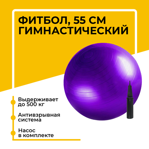 фото Фитбол, гимнастический мяч для занятий спортом, фиолетовый, 55 см insport