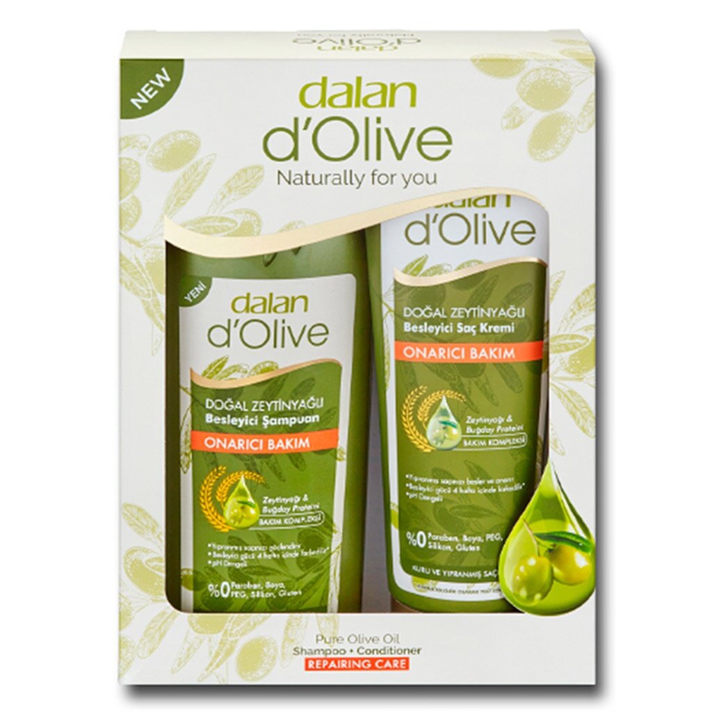Набор уходовых средств Dalan "D'Olive", подарочный, шампунь 400 мл, кондиционер 200 мл