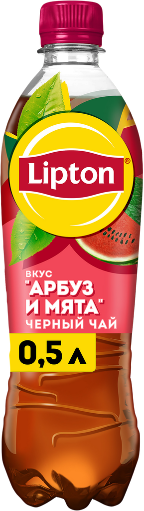 Напиток LIPTON Холодный черный чай со вкусом арбуза и мяты негазированный, 0.5л