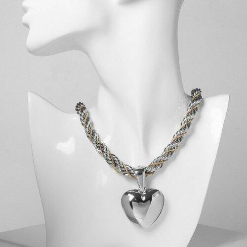 кулон цепь сердце с узором цвет серебро 45 см Колье Queen Fair, длина 44 см, серебряный