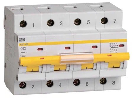 Автоматический выключатель ВА47-100 4Р 63А 10кА 220-380В С IEK