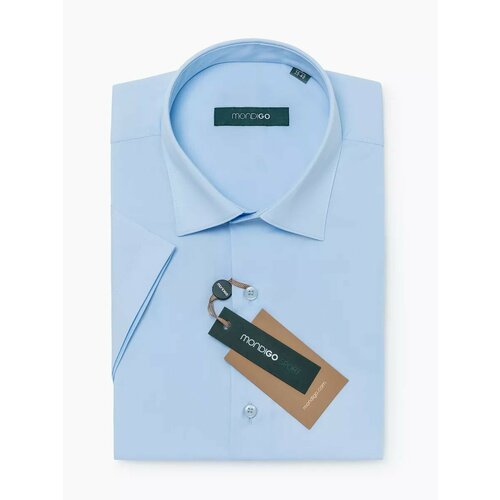 фото Рубашка mondigo приталенная slim fit с коротким рукавом, размер s - 170-182, голубой