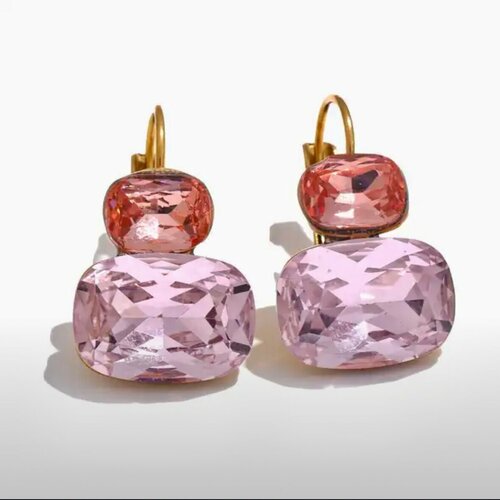 Серьги пусеты SORONA, циркон, Swarovski Zirconia, фианит, размер 22 мм, розовый