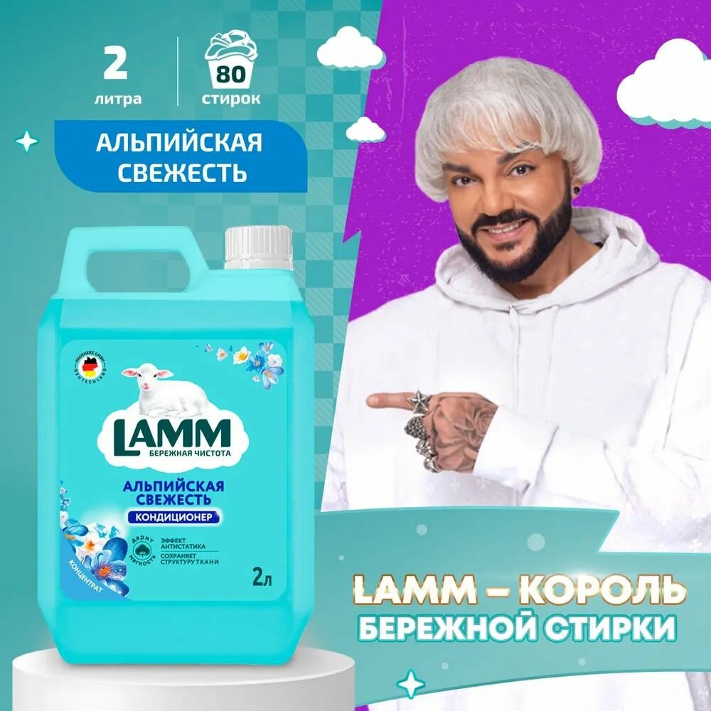 LAMM Альпийская Свежесть Кондиционер для Белья Универсальный, Бесфосфатный, 2 л