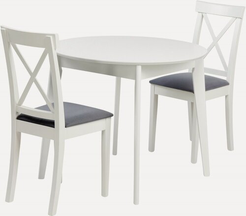 Изображение товара Обеденная группа стол раскладной Норден 90(120) х 90 см, Белый и 2 стула Бергольф Белый/Серый велюр
