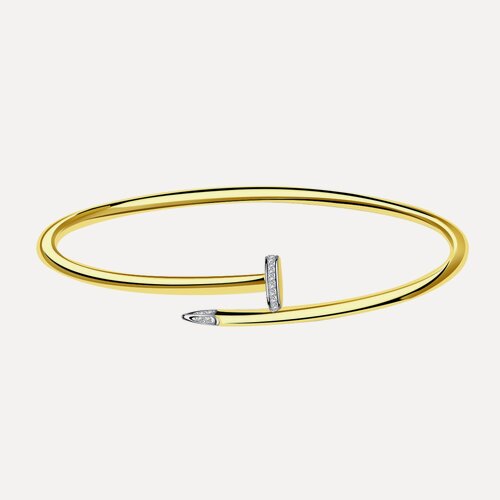 Изображение товара Жесткий браслет, желтое золото, 585 проба, фианит