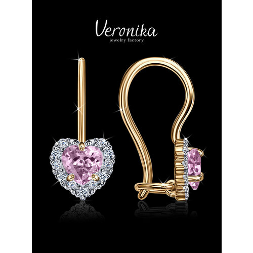 фото Серьги veronika, серебро, 925 проба, золочение, фианит, , белый/розовый/бесцветный
