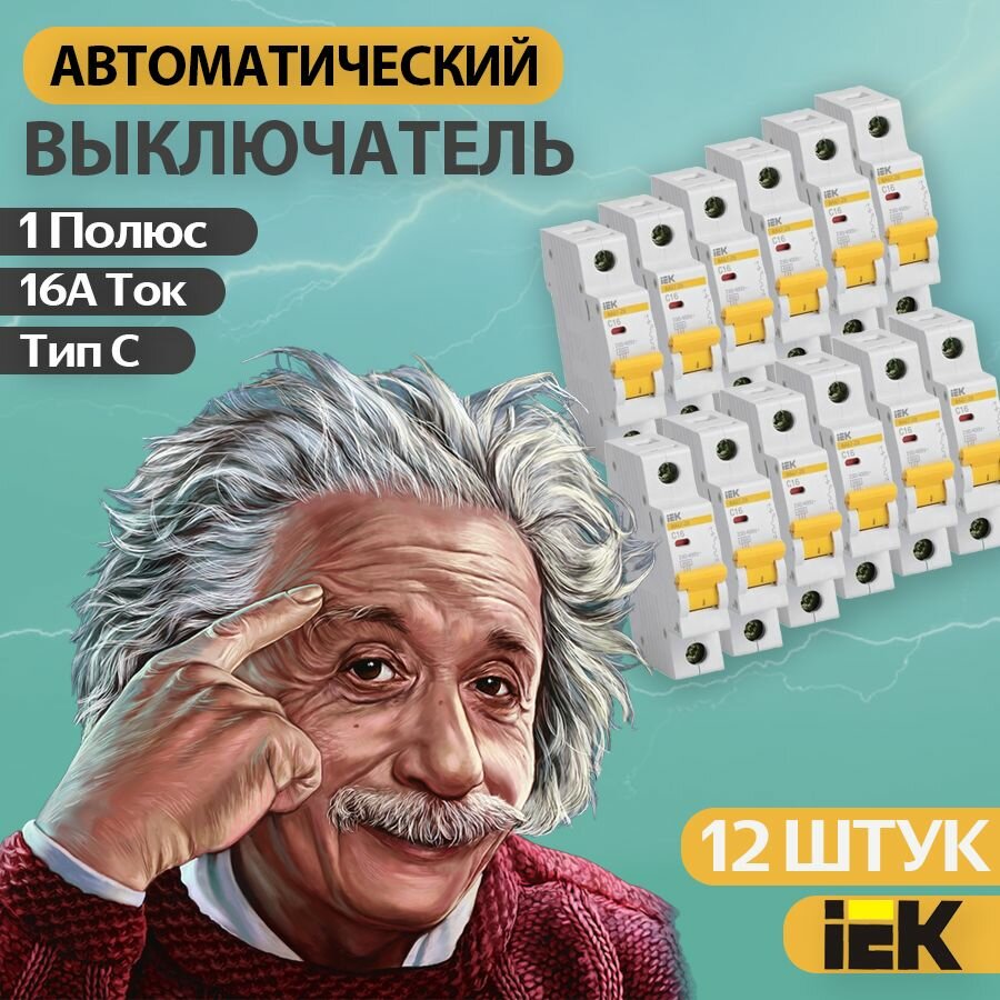 Автоматический выключатель ВА47-29 1P C 16А 4,5кА IEK / Автомат 16А 1п (однополюсный) ИЕК 12 шт.