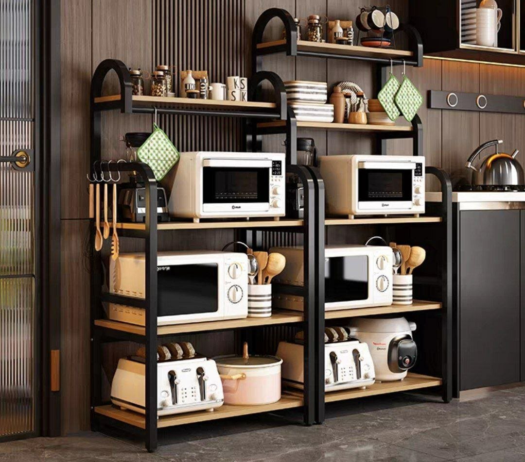 Металлическая раздвижная полка для микроволновки, подставка, мини стеллаж для кухни