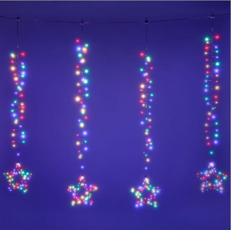 Гирлянда Бахрома Звезды 640 micro-LED 3х09 м многоцветный свет медный провод IP20 ПВХ 8 функций Santi