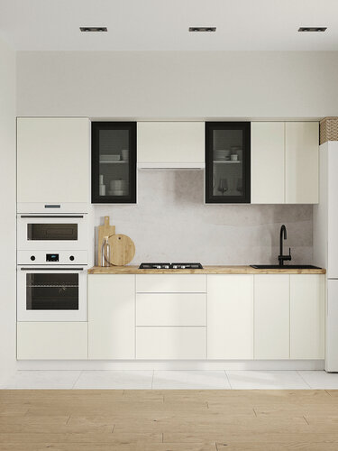 Изображение товара Кухонный гарнитур Тандем 2.6 м, мебель для дома и кухни, Белый / Черный матовый / Меланж