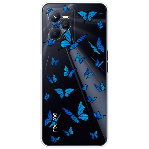 Силиконовый чехол на Realme C35 / Реалми C35 Синие бабочки, прозрачный силиконовый чехол на realme c2 реалми с2 синие бабочки прозрачный