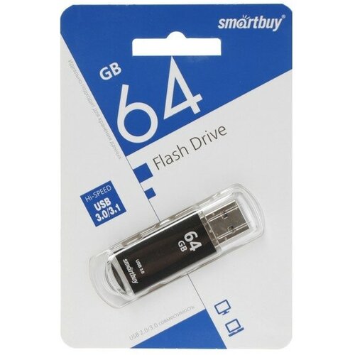 Флешка Smartbuy V-Cut, 64 Гб, USB 3.0, чт до 75 Мб/с, зап до 25 Мб/с, черная флешка v cut 32 гб usb 2 0 чт до 25 мб с зап до 15 мб с серая