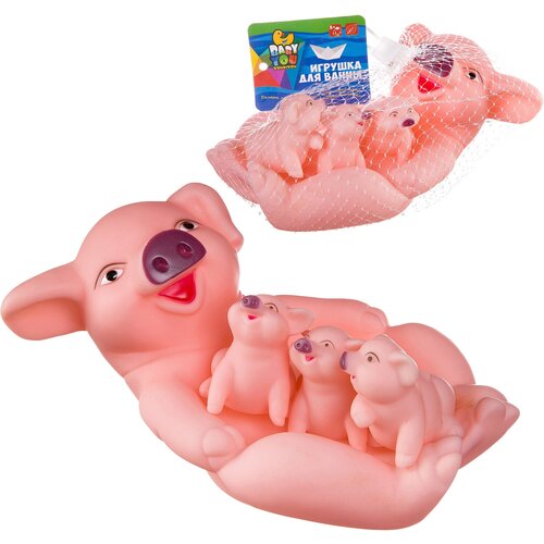 игрушка для ванной огонёк свинка с поросятами с 899 розовый Набор для ванной BONDIBON Свинья с поросятами (ВВ2754), розовый