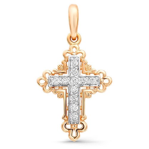 Крестик Veronika, комбинированное золото, 585 проба, фианит