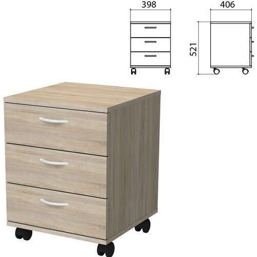 Тумба подкатная бюджет бюджет, 398х406х521 мм, 3 ящика, дуб сонома (402952-091)