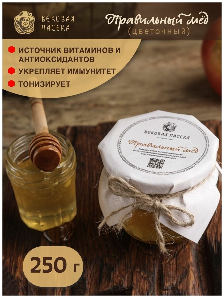 Мед цветочный натуральный / Мед башкирский правильный 250 г - фотография № 1