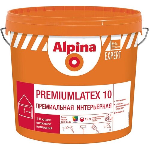 ALPINA EXPERT PREMIUMLATEX 10 краска водно-дисперсионная для внутр. работ, полуглянцевая База 3(9,4л) краска водно дисперсионная alpina expert premiumlatex 3 матовая бесцветный 9 4 л