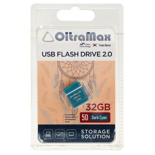 Флешка OltraMaх 50, 32 Гб, USB2.0, чт до 15 Мб/с, зап до 8 Мб/с, т/зеленая