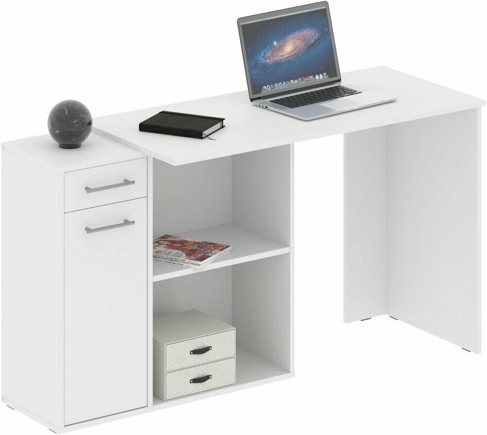Прямой / угловой компьютерный стол с тумбой / письменный стол с ящиками и полками SKYLAND COMP CD 1350, белый, 137х50х75 см