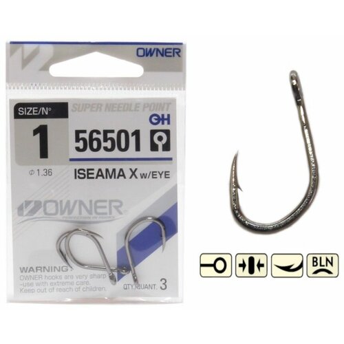 крючок рыболовный owner tenkara long d 6 bc уп 8шт Крючок рыболовный OWNER ISEAMA X w/EYE № 9 BC (уп.8шт)