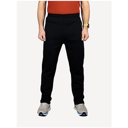 фото Брюки мужские спортивные зимние прямые утепленные с начесом, трехниточный футер, темно-синий, размер 52 (xl), талия 90-94 см