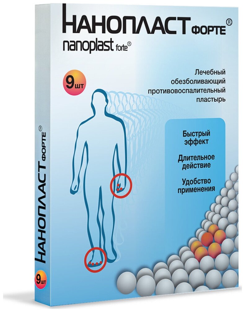 Нанопласт Форте пластырь лечебный обезбол. противовосп., 40 г, 9 шт., 3 х 8 см, 1 уп.